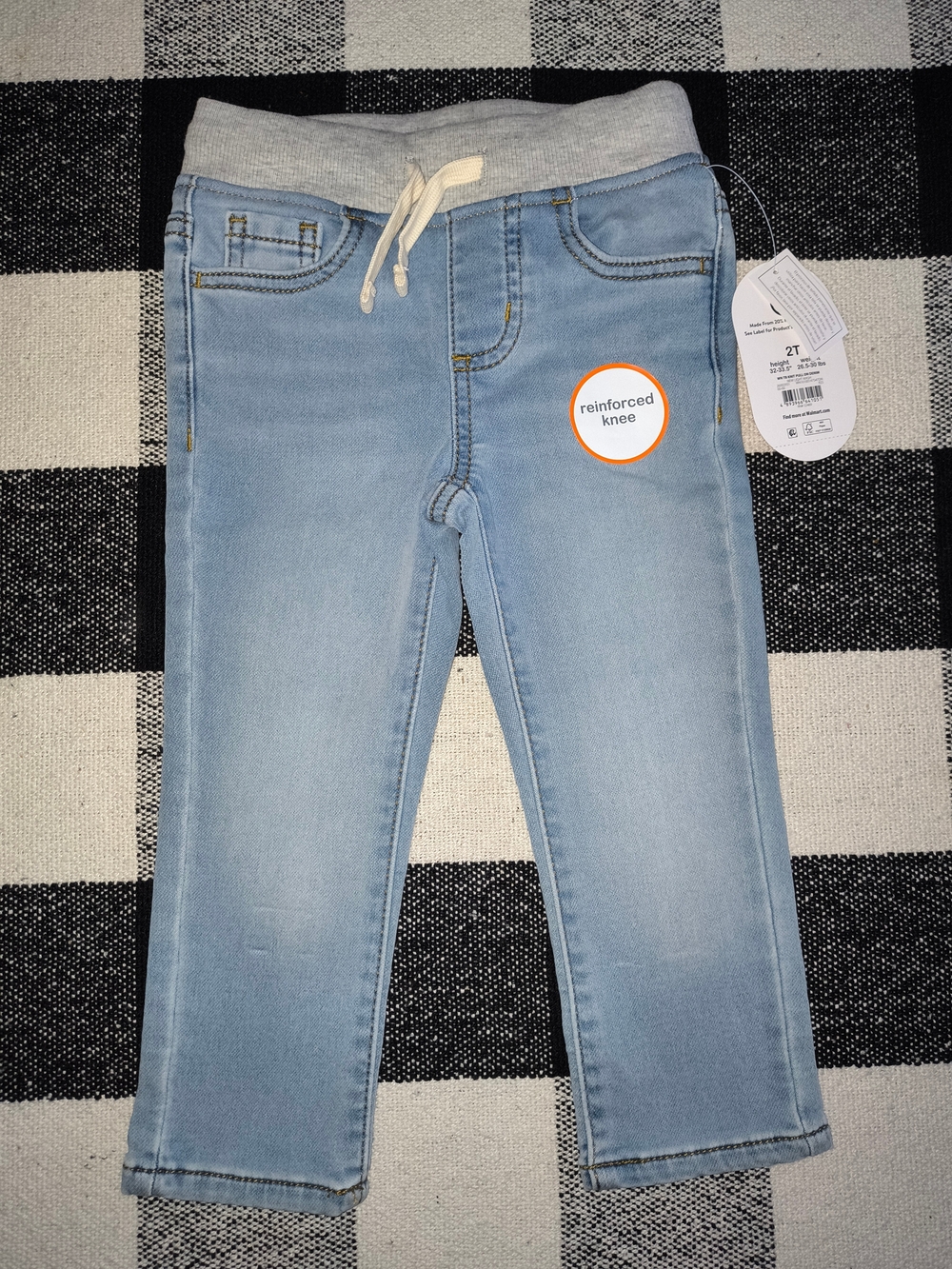 Light Blue Pull-On Jeans with Drawstring Waist